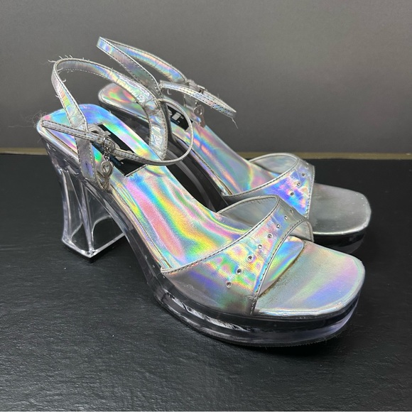 lei Shoes - Lei Vintage Y2K Iridescent Clear Chunky Block Heel Platform  Heels